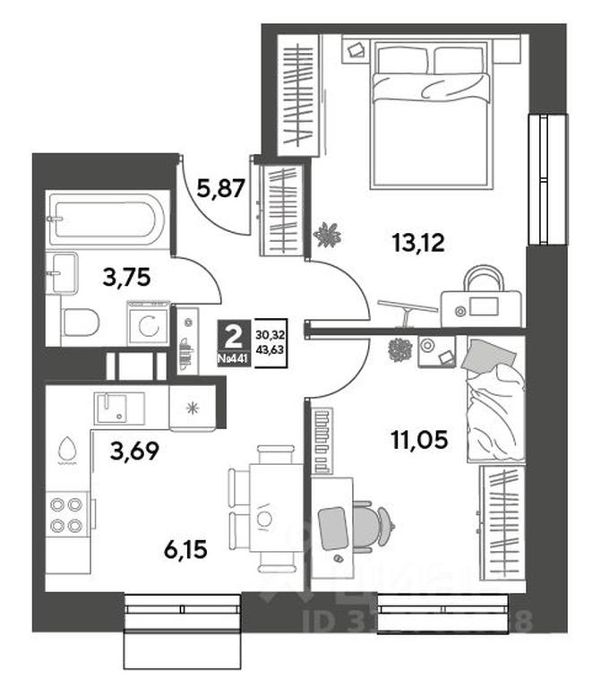 1-BD Apartment Sale, 43.63平方米 at Publitsist, ulitsa Zelyonaya Roshcha, Pushkino, Moscow Region, Russia #1 1-BD Apartment Sale, 43.63平方米 at Publitsist, ulitsa Zelyonaya Roshcha, Pushkino, Moscow Region, Russia #1
