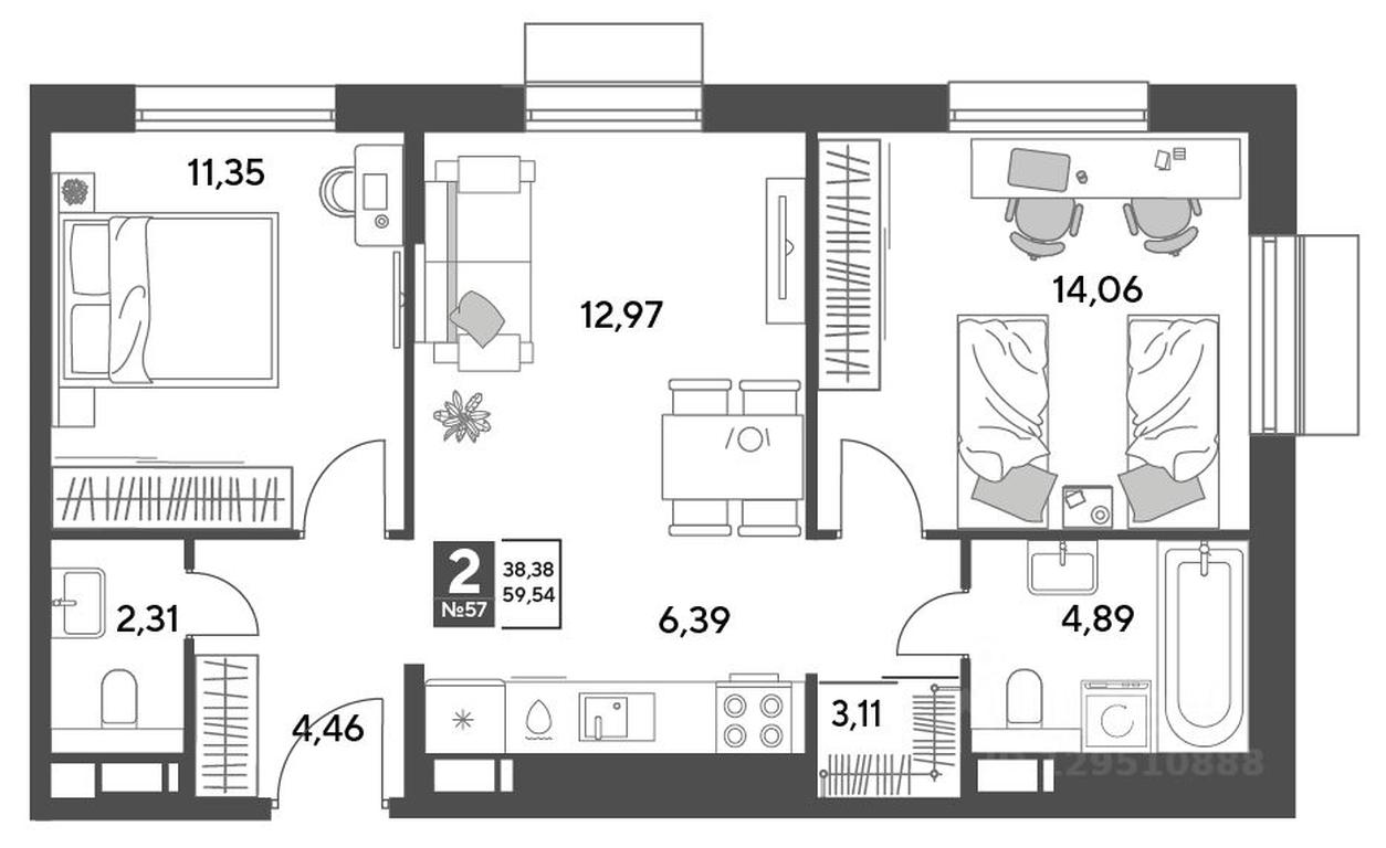 1-BD Apartment Sale, 59.54平方米 at Publitsist, ulitsa Zelyonaya Roshcha, Pushkino, Moscow Region, Russia #1 1-BD Apartment Sale, 59.54平方米 at Publitsist, ulitsa Zelyonaya Roshcha, Pushkino, Moscow Region, Russia #1