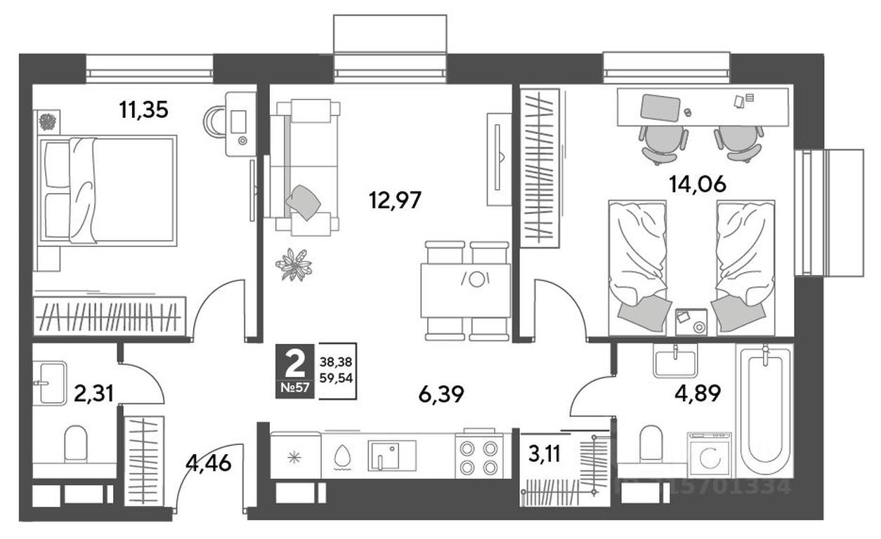 1-BD Apartment Sale, 59.54平方米 at Publitsist, ulitsa Zelyonaya Roshcha, Pushkino, Moscow Region, Russia #1 1-BD Apartment Sale, 59.54平方米 at Publitsist, ulitsa Zelyonaya Roshcha, Pushkino, Moscow Region, Russia #1