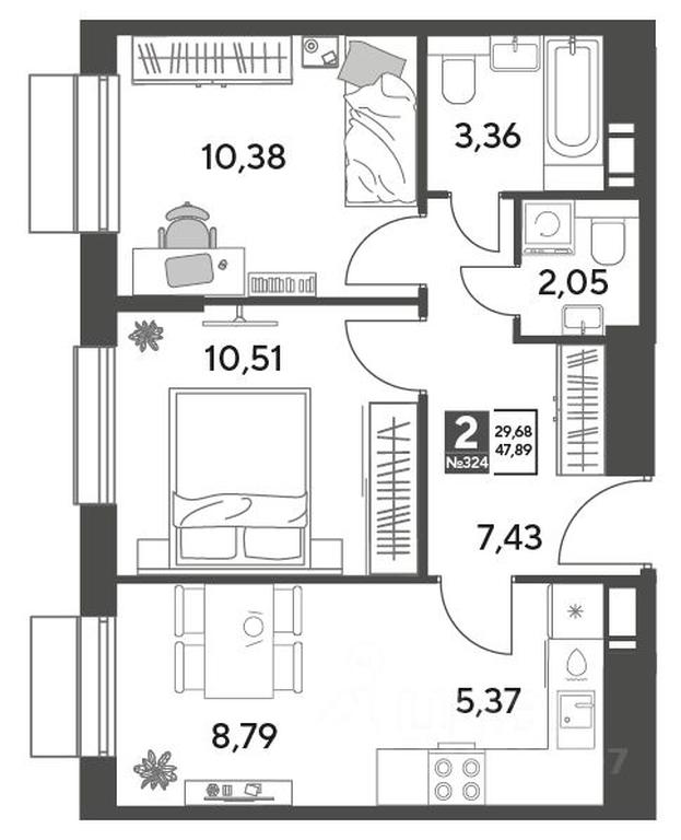 1-BD Apartment Sale, 47.89平方米 at Publitsist, ulitsa Zelyonaya Roshcha, Pushkino, Moscow Region, Russia #1