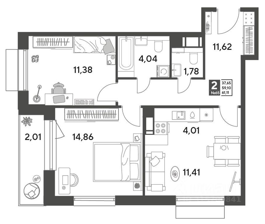 1-BD Apartment Sale, 61.11平方米 at Publitsist, ulitsa Zelyonaya Roshcha, Pushkino, Moscow Region, Russia #1 1-BD Apartment Sale, 61.11平方米 at Publitsist, ulitsa Zelyonaya Roshcha, Pushkino, Moscow Region, Russia #1