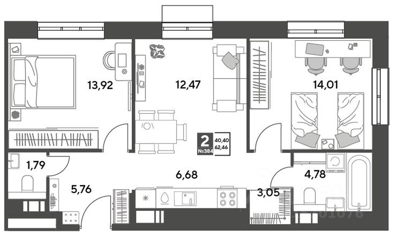 1-BD Apartment Sale, 62.46平方米 at Publitsist, ulitsa Zelyonaya Roshcha, Pushkino, Moscow Region, Russia #1