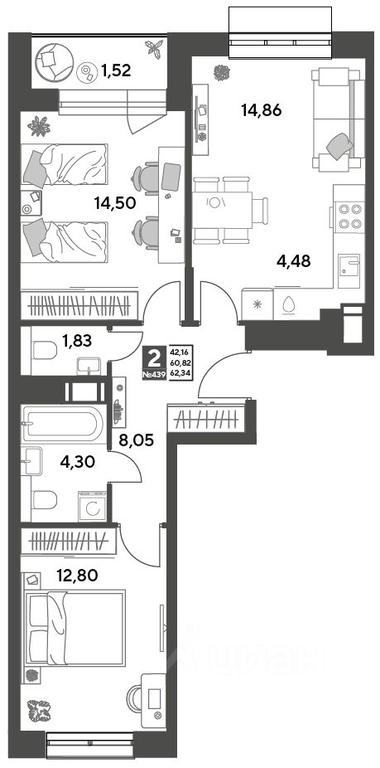 1-BD Apartment Sale, 62.34平方米 at Publitsist, ulitsa Zelyonaya Roshcha, Pushkino, Moscow Region, Russia #1 1-BD Apartment Sale, 62.34平方米 at Publitsist, ulitsa Zelyonaya Roshcha, Pushkino, Moscow Region, Russia #1