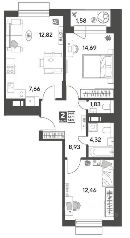 1-BD Apartment Sale, 64.29平方米 at Publitsist, ulitsa Zelyonaya Roshcha, Pushkino, Moscow Region, Russia #1 1-BD Apartment Sale, 64.29平方米 at Publitsist, ulitsa Zelyonaya Roshcha, Pushkino, Moscow Region, Russia #1