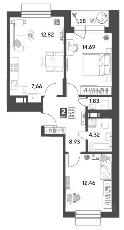 1-BD Apartment Sale, 64.29 sq. m. at Publitsist, ulitsa Zelyonaya Roshcha, Pushkino, Moscow Region, Russia #1 1-BD Apartment Sale, 64.29 sq. m. at Publitsist, ulitsa Zelyonaya Roshcha, Pushkino, Moscow Region, Russia #1