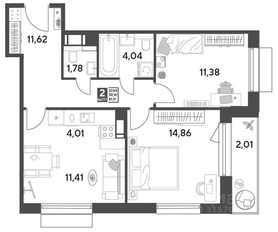 1-BD Apartment Sale, 61.11平方米 at Publitsist, ulitsa Zelyonaya Roshcha, Pushkino, Moscow Region, Russia #1 1-BD Apartment Sale, 61.11平方米 at Publitsist, ulitsa Zelyonaya Roshcha, Pushkino, Moscow Region, Russia #1