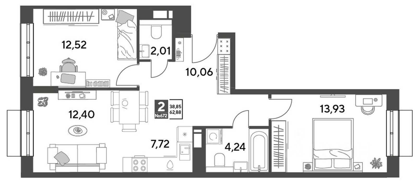 1-BD Apartment Sale, 62.88平方米 at Publitsist, ulitsa Zelyonaya Roshcha, Pushkino, Moscow Region, Russia #1