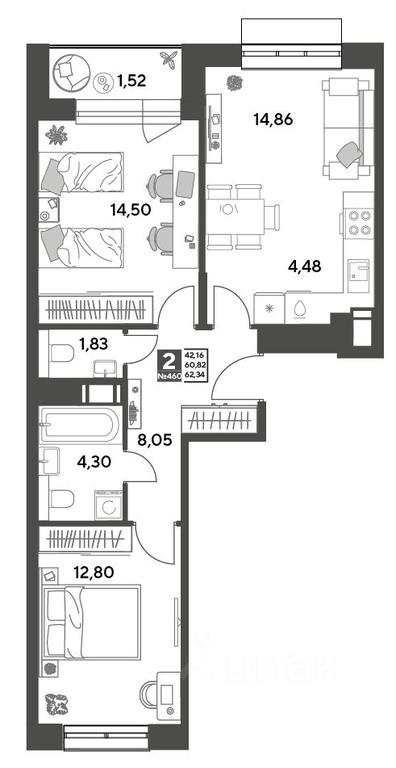 1-BD Apartment Sale, 62.34 sq. m. at Publitsist, ulitsa Zelyonaya Roshcha, Pushkino, Moscow Region, Russia #2 1-BD Apartment Sale, 62.34 sq. m. at Publitsist, ulitsa Zelyonaya Roshcha, Pushkino, Moscow Region, Russia #2