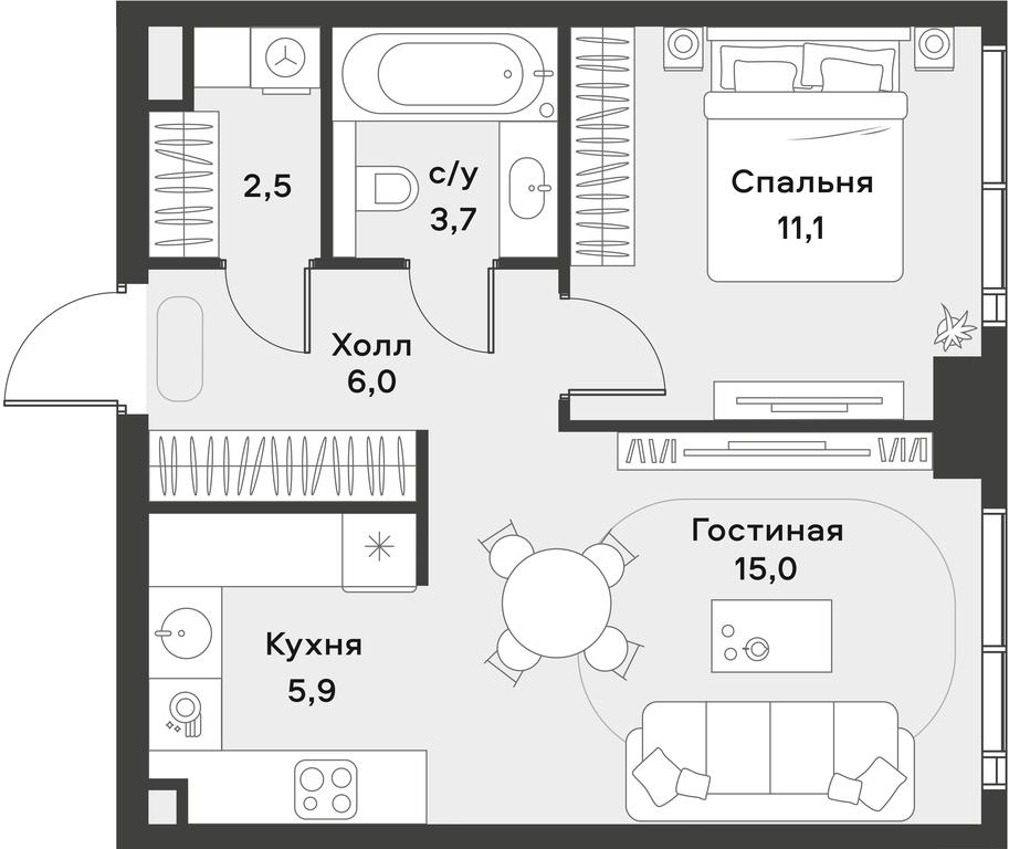 Apartment Sale, 44.2 sq. m. at Alia, Lyotnaya Street, 95Бк2, Moscow, Russia #1
