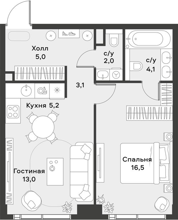 Apartment Sale, 48.9平方米 at Alia, Lyotnaya Street, 95Бк2, Moscow, Russia #1