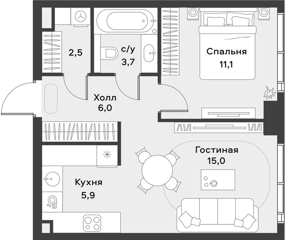 Apartment Sale, 44.2 sq. m. at Alia, Lyotnaya Street, 95Бк2, Moscow, Russia #1