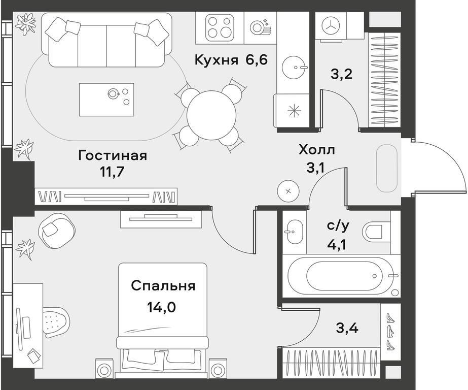 Apartment Sale, 46.1 sq. m. at Alia, Lyotnaya Street, 95Бк2, Moscow, Russia #1