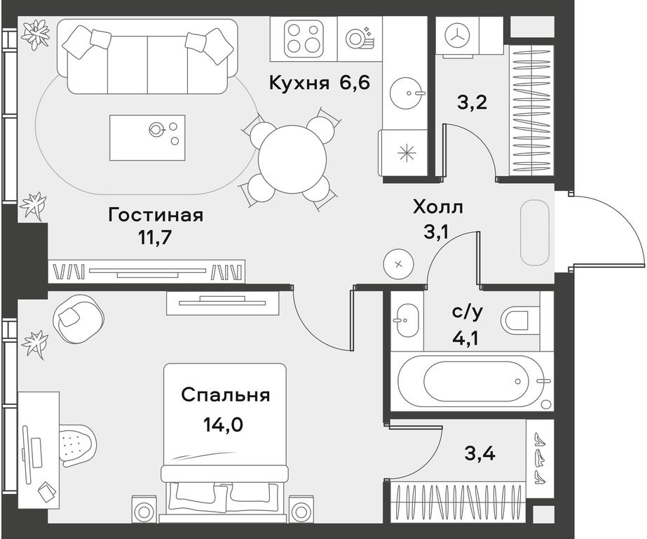 Apartment Sale, 46.1 sq. m. at Alia, Lyotnaya Street, 95Бк2, Moscow, Russia #1