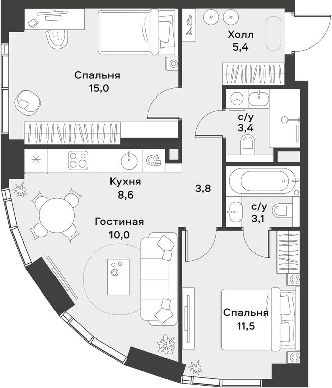 1-BD Apartment Sale, 60.8 sq. m. at Alia, Lyotnaya Street, 95Бк2, Moscow, Russia #1