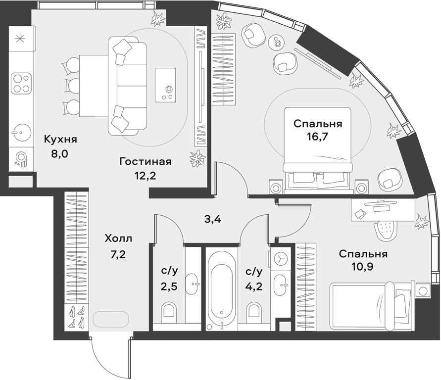 1-BD Apartment Sale, 65.1 sq. m. at Alia, Lyotnaya Street, 95Бк2, Moscow, Russia #1