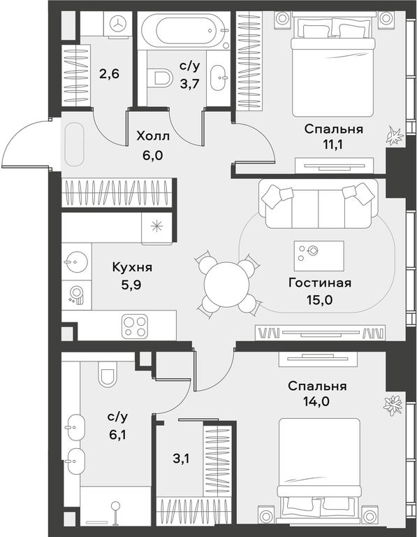 1-BD Apartment Sale, 67.5 sq. m. at Alia, Lyotnaya Street, 95Бк2, Moscow, Russia #1