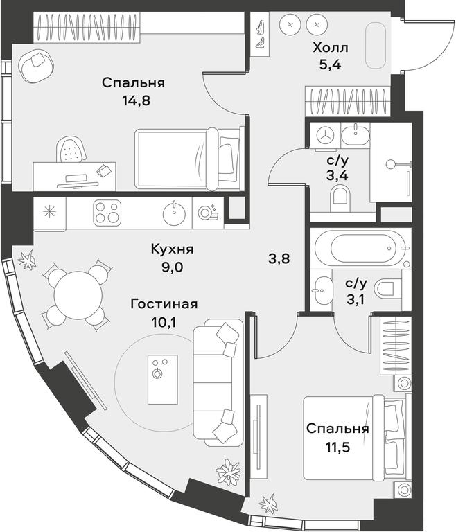 1-BD Apartment Sale, 61.1平方米 at Alia, Lyotnaya Street, 95Бк2, Moscow, Russia #1 1-BD Apartment Sale, 61.1平方米 at Alia, Lyotnaya Street, 95Бк2, Moscow, Russia #1
