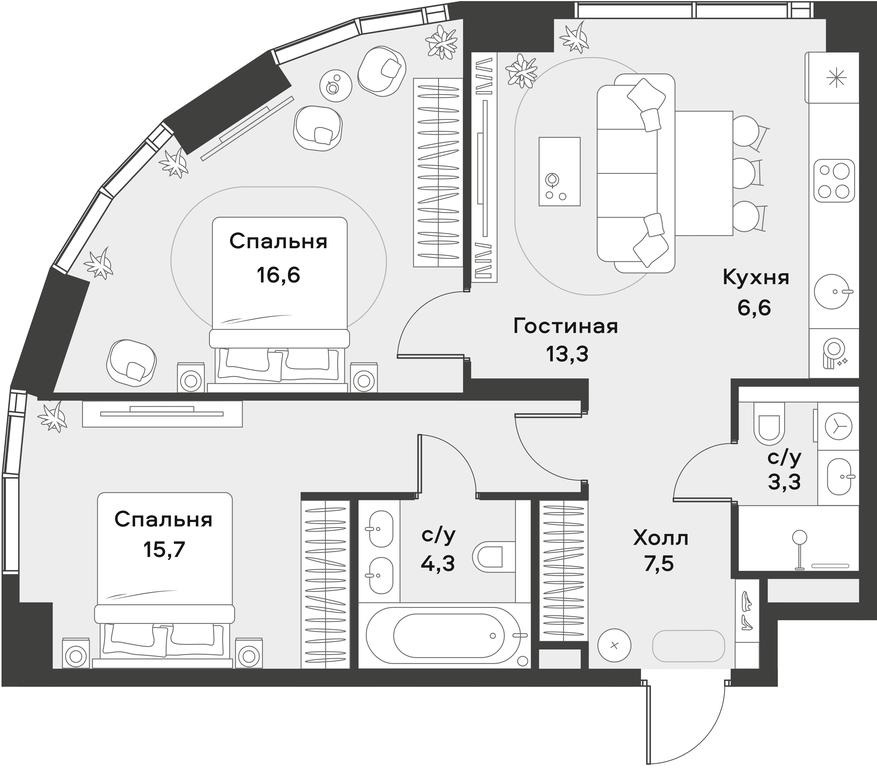 1-BD Apartment Sale, 67.3 sq. m. at Alia, Lyotnaya Street, 95Бк2, Moscow, Russia #1 1-BD Apartment Sale, 67.3 sq. m. at Alia, Lyotnaya Street, 95Бк2, Moscow, Russia #1