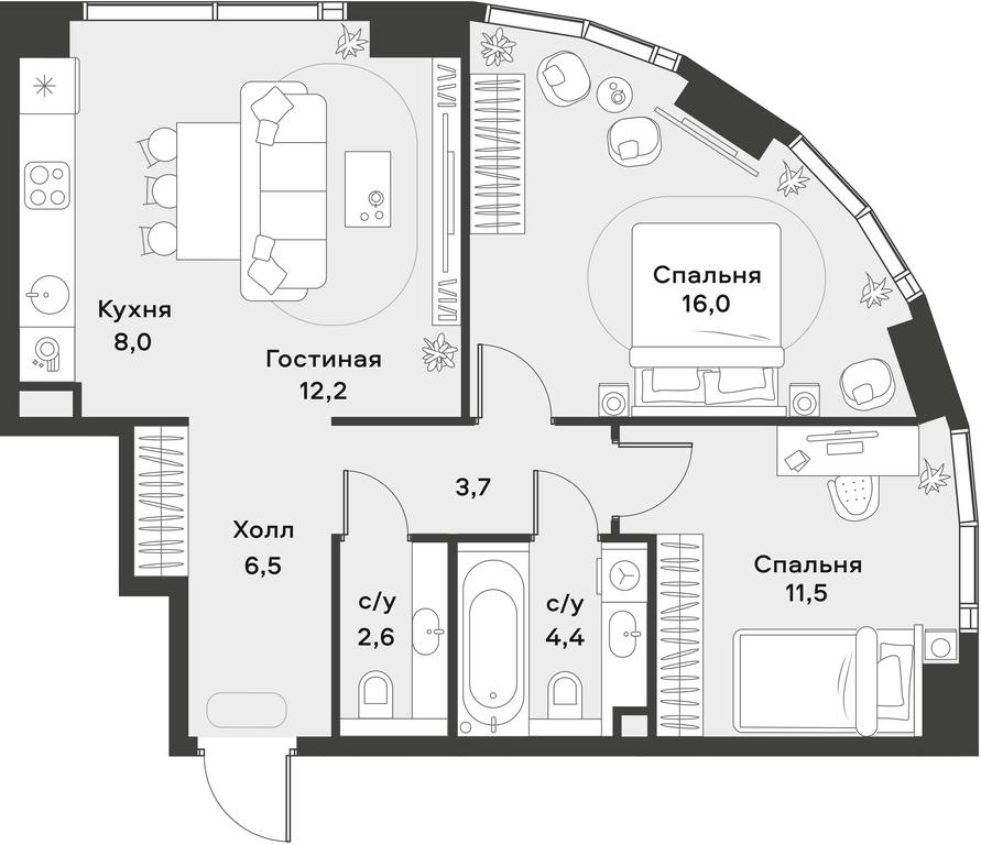 1-BD Apartment Sale, 64.9 sq. m. at Alia, Lyotnaya Street, 95Бк2, Moscow, Russia #1