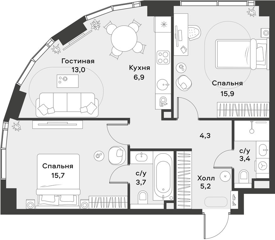 1-BD Apartment Sale, 68.1 sq. m. at Alia, Lyotnaya Street, 95Бк2, Moscow, Russia #1
