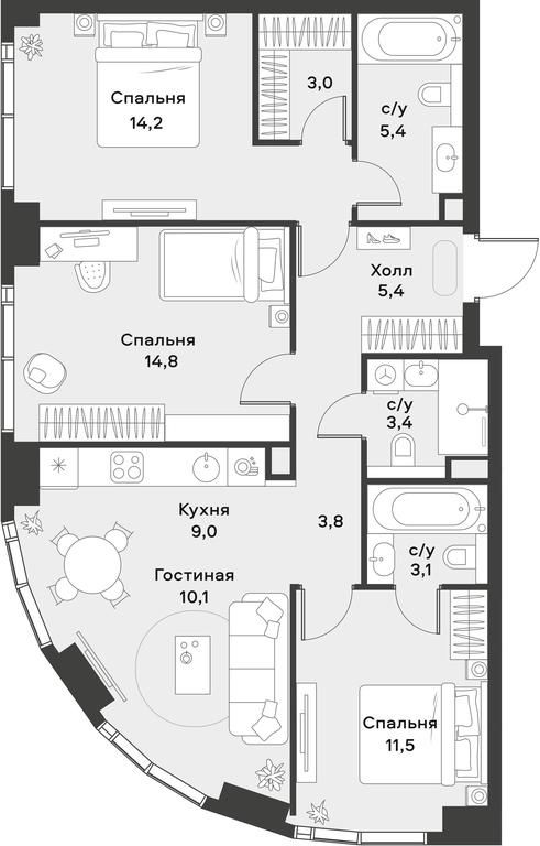 2-BD Apartment Sale, 83.7 sq. m. at Alia, Lyotnaya Street, 95Бк2, Moscow, Russia #1