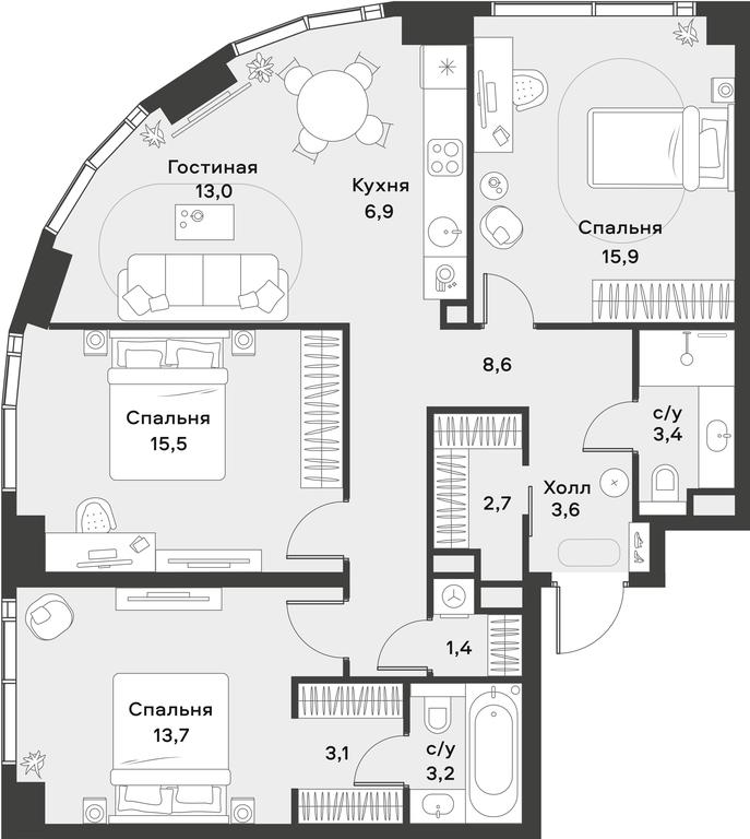 2-BD Apartment Sale, 91 sq. m. at Alia, Lyotnaya Street, 95Бк2, Moscow, Russia #1 2-BD Apartment Sale, 91 sq. m. at Alia, Lyotnaya Street, 95Бк2, Moscow, Russia #1