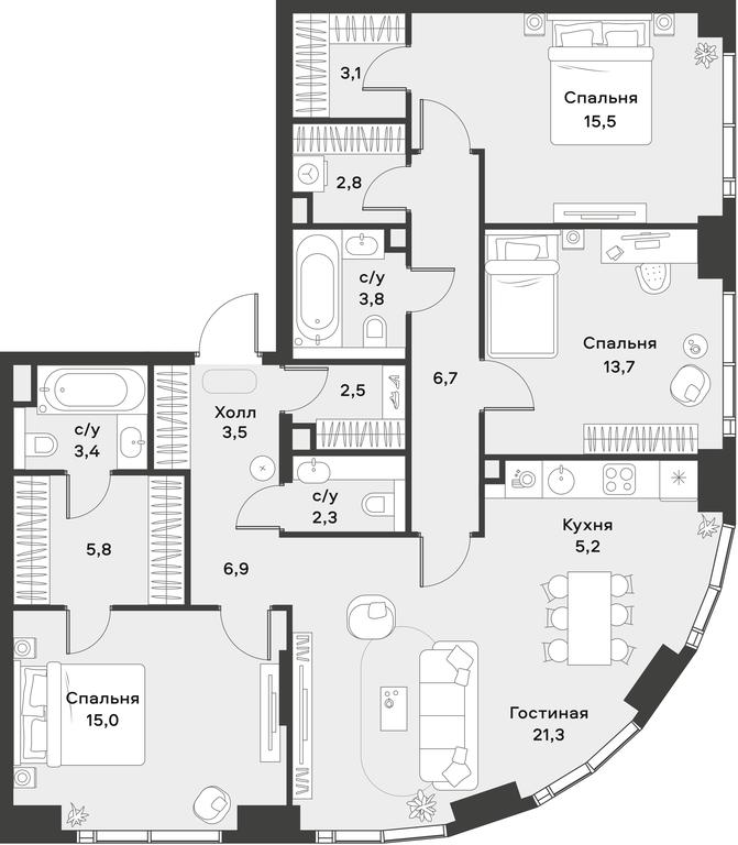 2-BD Apartment Sale, 111.5 sq. m. at Alia, Lyotnaya Street, 95Бк2, Moscow, Russia #1 2-BD Apartment Sale, 111.5 sq. m. at Alia, Lyotnaya Street, 95Бк2, Moscow, Russia #1