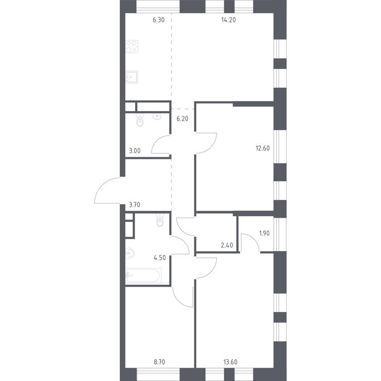 2-BD Apartment Sale, 77.1 sq. m. at Kvartal na Vode, Shosseynaya Street, 90с42, Moscow, Russia #1