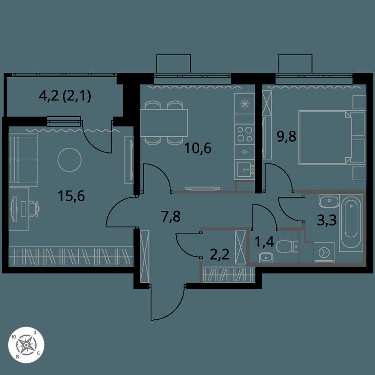 2-BD Apartment Sale, 52.8 sq. m. at Pervy Sheremetevskij, Komsomolskaya Street, 16, Khimki, Moscow Region, Russia #1