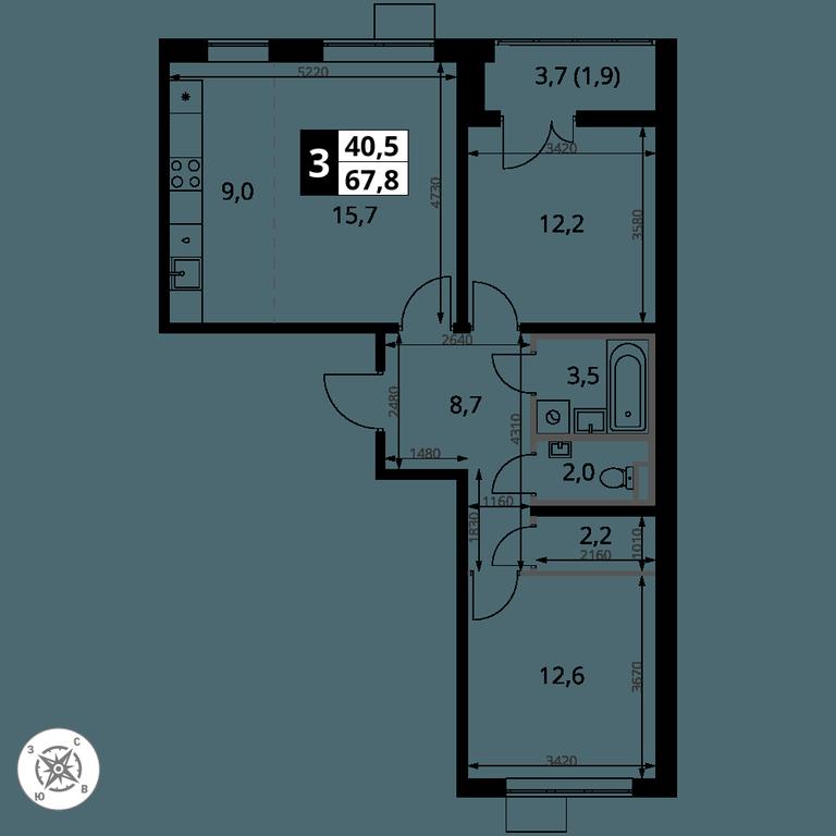 3-BD Apartment Sale, 67.7平方米 at Pervy Sheremetevskij, Komsomolskaya Street, 16, Khimki, Moscow Region, Russia #2 3-BD Apartment Sale, 67.7平方米 at Pervy Sheremetevskij, Komsomolskaya Street, 16, Khimki, Moscow Region, Russia #2