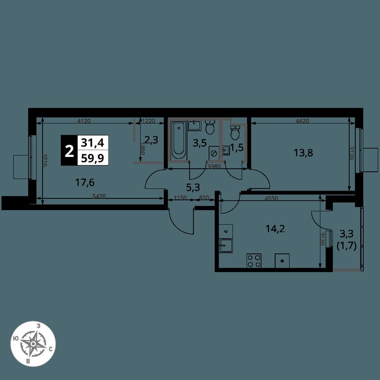 2-BD Apartment Sale, 59.9 sq. m. at 1 Yasenevskij, Kvartal № 24, Mosrentgen Settlement, Moscow, Russia #1 2-BD Apartment Sale, 59.9 sq. m. at 1 Yasenevskij, Kvartal № 24, Mosrentgen Settlement, Moscow, Russia #1