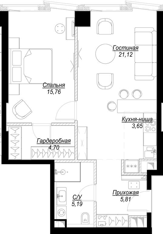 2-BD Apartment Sale, 56.23 sq. m. at Famous, Bagrationovsky Drive, 5к2, Moscow, Russia #1