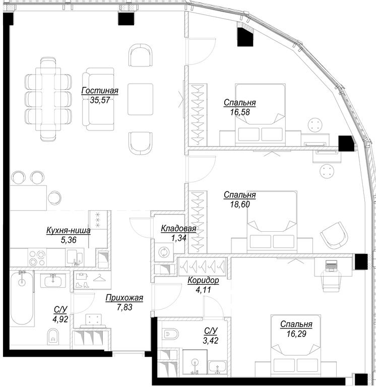 3-BD Apartment Sale, 114.02 sq. m. at Famous, Bagrationovsky Drive, 5к2, Moscow, Russia #1