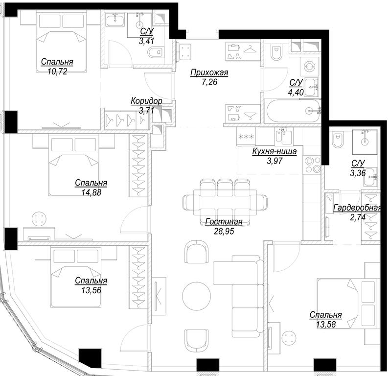4-BD Apartment Sale, 110.58 sq. m. at Famous, Bagrationovsky Drive, 5к2, Moscow, Russia #1 4-BD Apartment Sale, 110.58 sq. m. at Famous, Bagrationovsky Drive, 5к2, Moscow, Russia #1