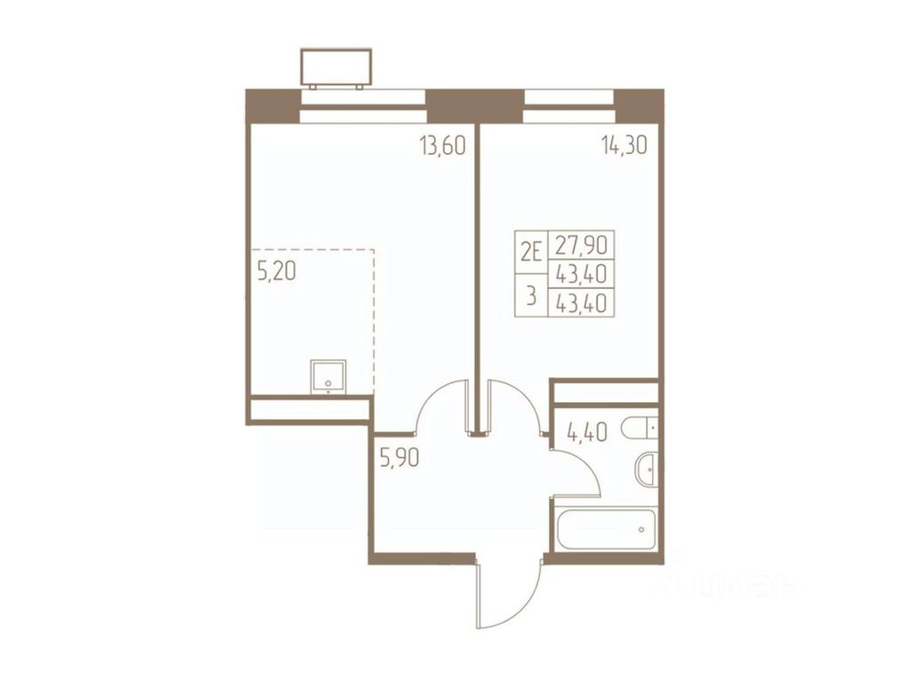 1-BD Apartment Sale, 43.4平方米 at Fabrikant, 2-y Fabrichny proyezd, Pushkino, Moscow Region, Russia #1