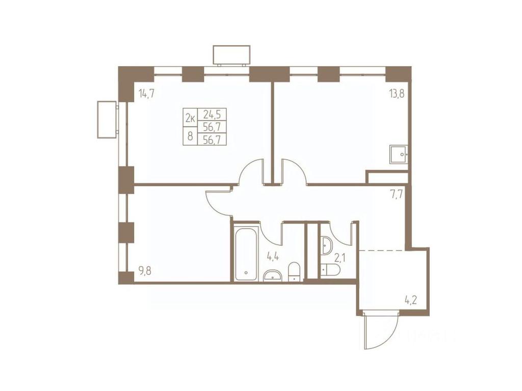 1-BD Apartment Sale, 56.7平方米 at Fabrikant, 2-y Fabrichny proyezd, Pushkino, Moscow Region, Russia #1