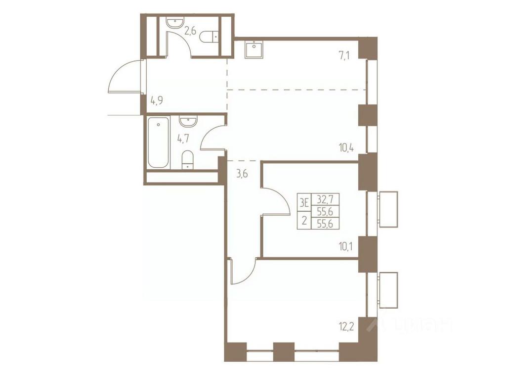2-BD Apartment Sale, 55.6平方米 at Fabrikant, 2-y Fabrichny proyezd, Pushkino, Moscow Region, Russia #1
