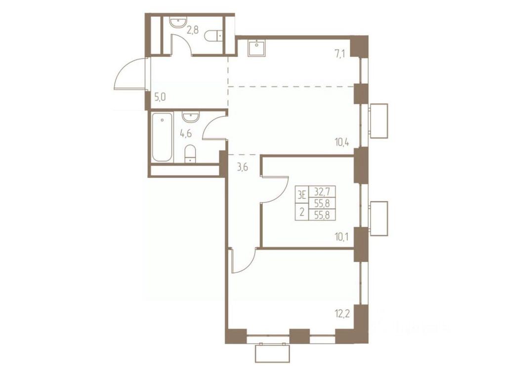 2-BD Apartment Sale, 55.8平方米 at Fabrikant, 2-y Fabrichny proyezd, Pushkino, Moscow Region, Russia #1