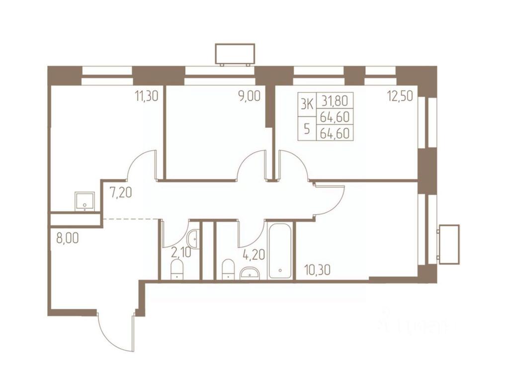 2-BD Apartment Sale, 64.6平方米 at Fabrikant, 2-y Fabrichny proyezd, Pushkino, Moscow Region, Russia #1