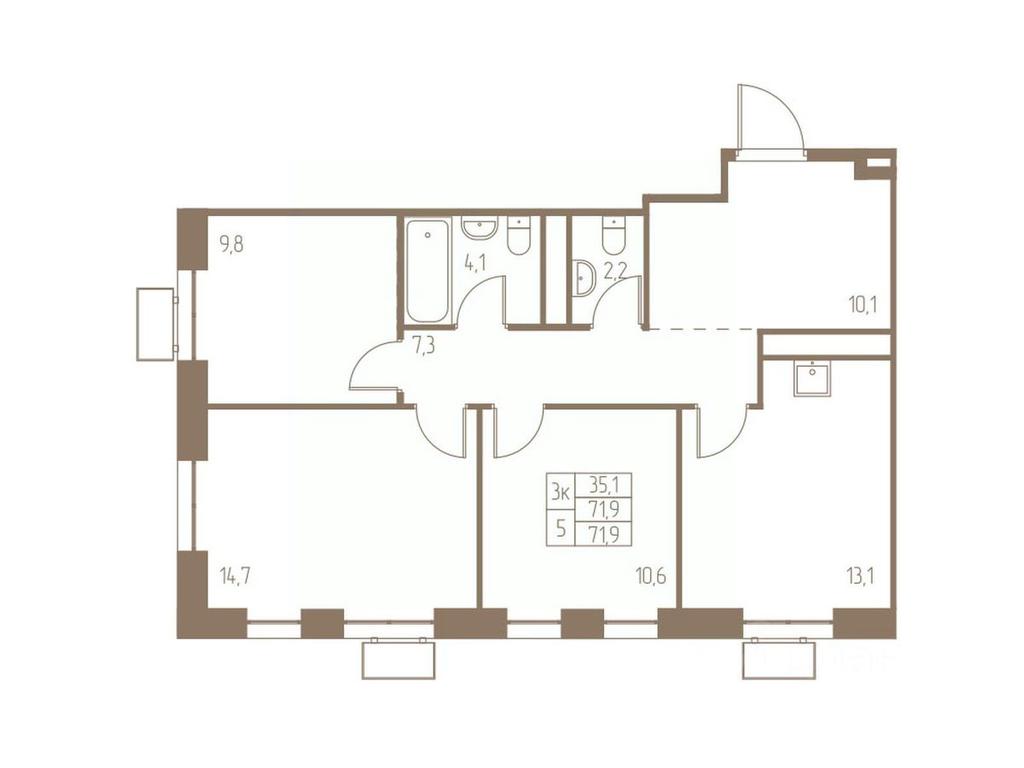 2-BD Apartment Sale, 71.9平方米 at Fabrikant, 2-y Fabrichny proyezd, Pushkino, Moscow Region, Russia #1