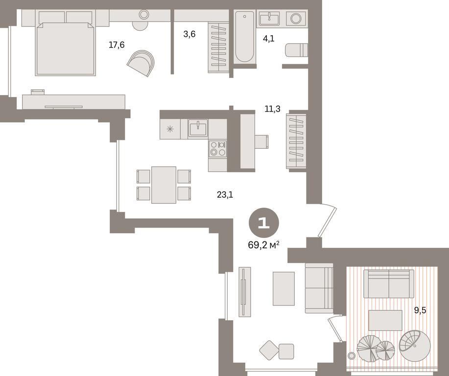 1-BD Apartment Sale, 69.2平方米 at Kvartal Izdanie, Perovskoye Highway, Moscow, Russia #1