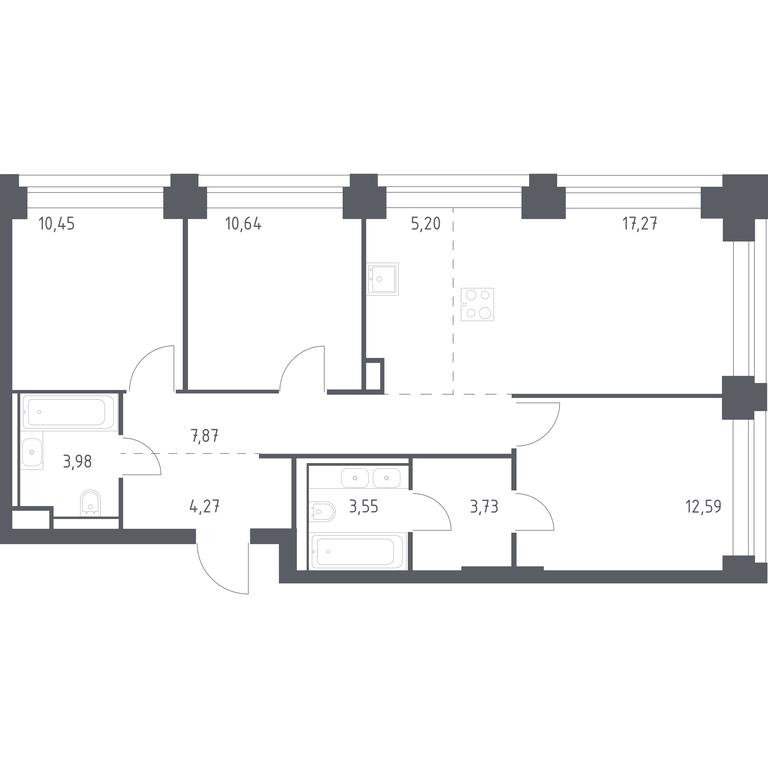 2-BD Apartment Sale, 79.55 sq. m. at Nova, Bratyev Fonchenko Street, вл21, Moscow, Russia #1