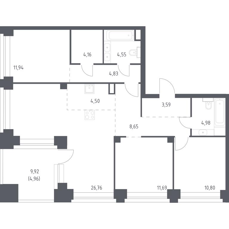 2-BD Apartment Sale, 101.41 sq. m. at Nova, Bratyev Fonchenko Street, вл21, Moscow, Russia #1 2-BD Apartment Sale, 101.41 sq. m. at Nova, Bratyev Fonchenko Street, вл21, Moscow, Russia #1