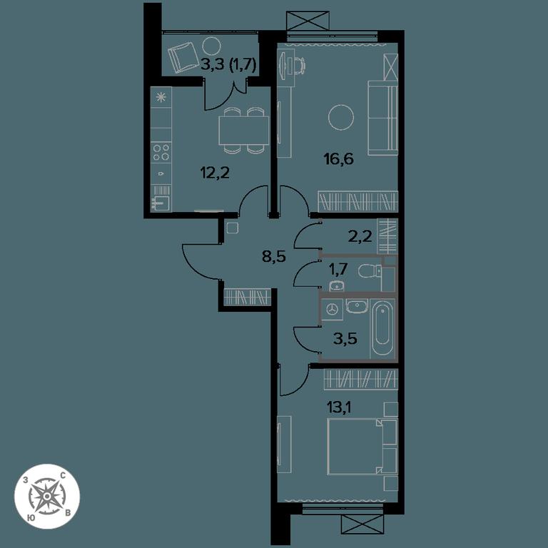 2-BD Apartment Sale, 59.4 sq. m. at Pervyi Leningradskiy, Pervy Leningradskiy Residential Complex, Moscow, Russia #1 2-BD Apartment Sale, 59.4 sq. m. at Pervyi Leningradskiy, Pervy Leningradskiy Residential Complex, Moscow, Russia #1