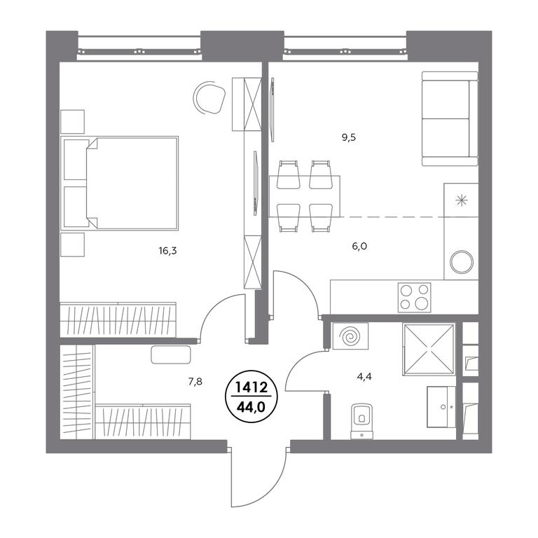 2-BD Apartment Sale, 44 sq. m. at Admiral, Shosseynaya Street, 4А, Moscow, Russia #1