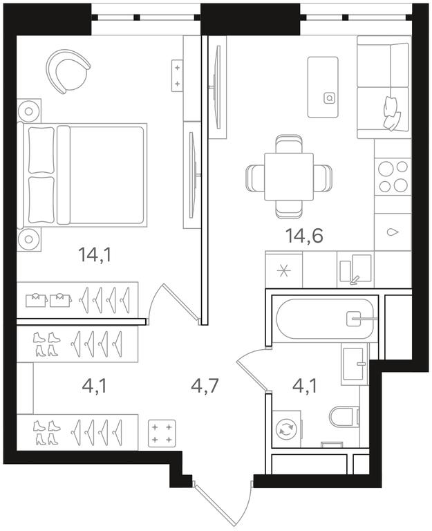1-BD Apartment Sale, 41.6 sq. m. at Mangazeya na Rechnom, Leningradskoye Highway, Moscow, Russia #1