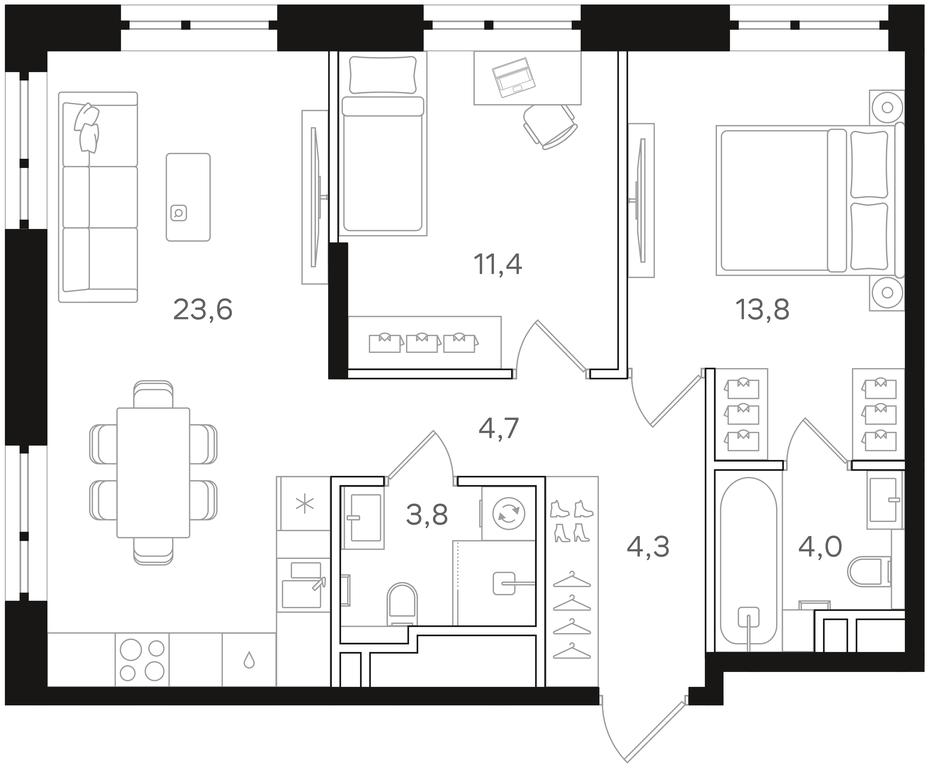 2-BD Apartment Sale, 65.6 sq. m. at Mangazeya na Rechnom, Leningradskoye Highway, Moscow, Russia #1