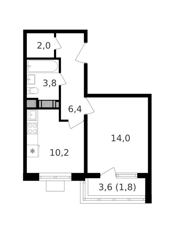 1-BD Apartment Sale, 39.3平方米 at Oktiabrskoe Pole, Berzarina Street, 32к1, Moscow, Russia #1