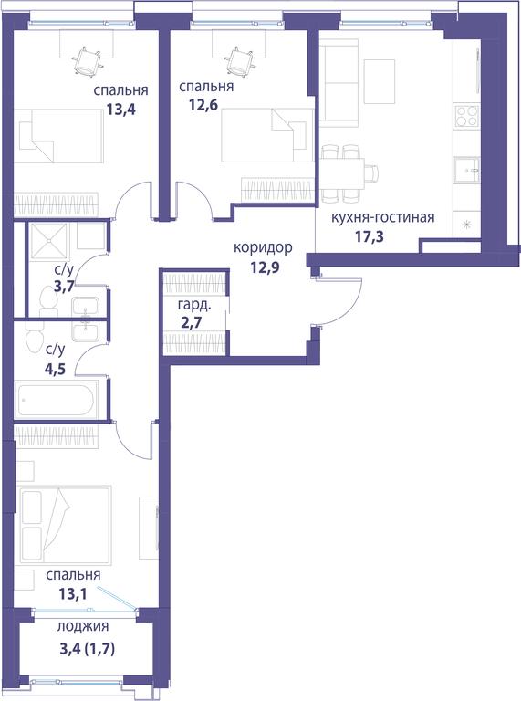 Продажа 3-комн. квартиры, 81,6 м² в ЖК «Символ», проезд Невельского, 6к1, Москва, Россия #1 Продажа 3-комн. квартиры, 81,6 м² в ЖК «Символ», проезд Невельского, 6к1, Москва, Россия #1