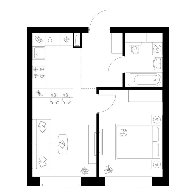 1-BD Apartment Sale, 38 sq. m. at Polar, Polyarnaya Street, 39Б, Moscow, Russia #1